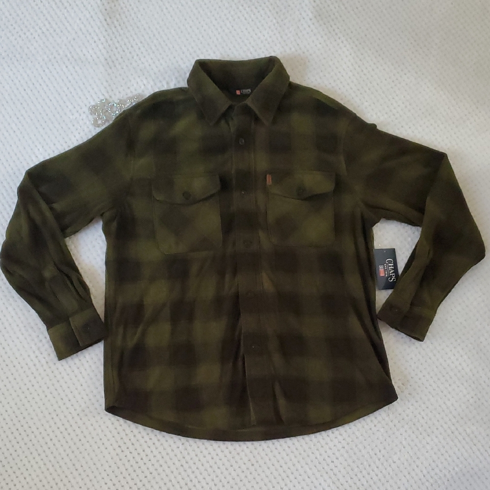 Chaps Green Plaid Men's Shirt Medium New Button Up